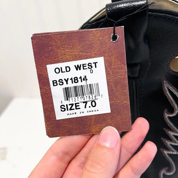 Old West Square Toe Contrast Stitched Leather Western Pull On Cowboy Boots 7 - Picture 4 of 14